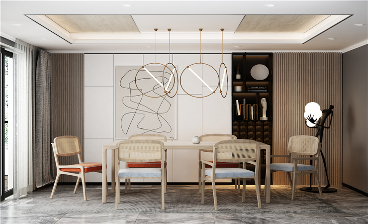 餐廳背景墻在設(shè)計(jì)上存在很大的挑戰(zhàn)。 畢竟，餐廳的家具少。